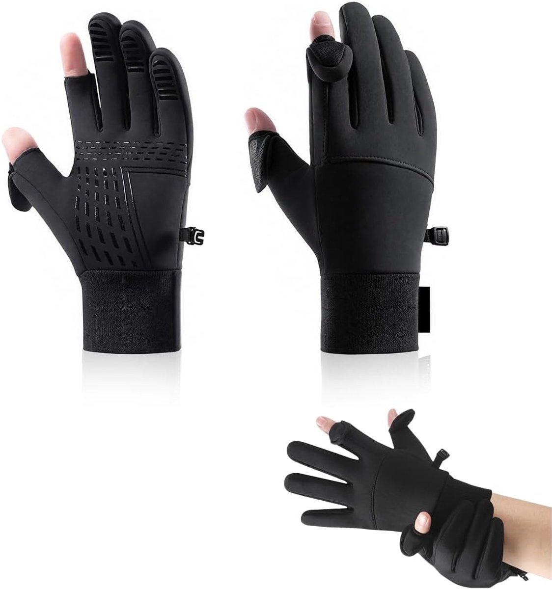 Handschoenen met vingerkap heren L zwart met anti-slip handpalm voor outdoor sport, fietsen, vissen en training