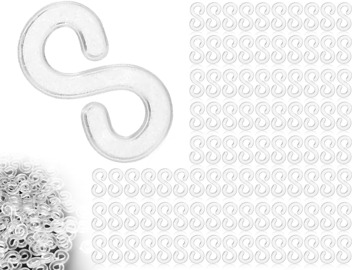 500 stuks S-clips, transparante loom-bandaccessoires, sluitclips, plastic elastiekclips, doe-het-zelf rubberen band, sieraden, accessoires voor armbanden, haaknaalden