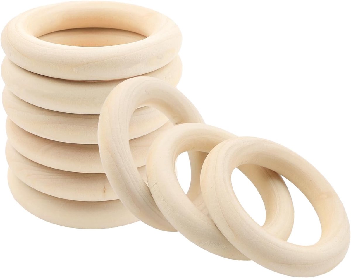 6 stuks 55 mm grote houten ringen voor macramé, onbehandelde natuurlijke houten ringen voor het maken van sieraden en knutselwerk, gladde houten ringen zonder lak, hangerverbinders
