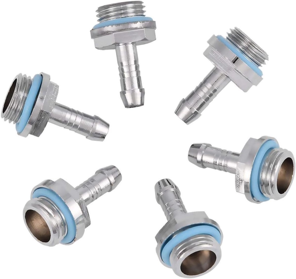 6 Stks G1/4 Draad Barb Fittings voor PC Waterkoeling Con-nection 7,2 mm Koperen Slang Connectoren met Siliconen Ring en Verchroomde Afwerking