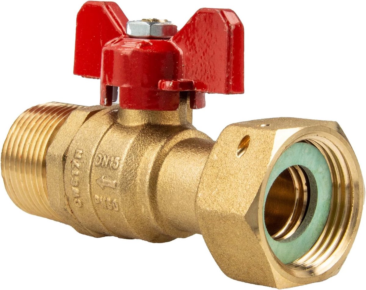 tecuro Kogelkraan wartelmoer Rp 3/4 inch x buitendraad G 1/2 inch (DN15) vleugelgreep rood, messing CW617N blank