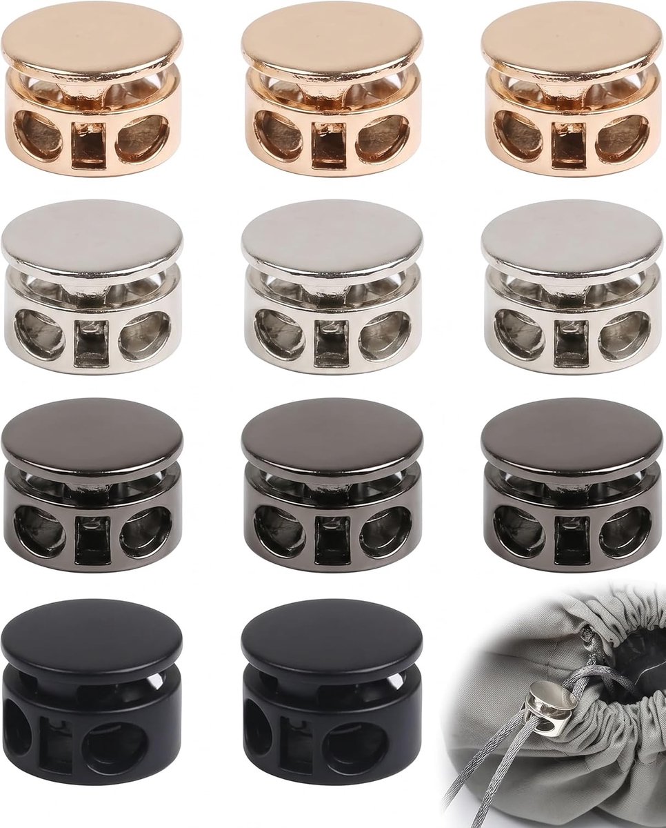 12 stuks metalen koordstoppers met 2 gaten, veersluitingen, koorduiteinden, klemklemmen voor kleding, koorden, rugzakken, touwen en veters