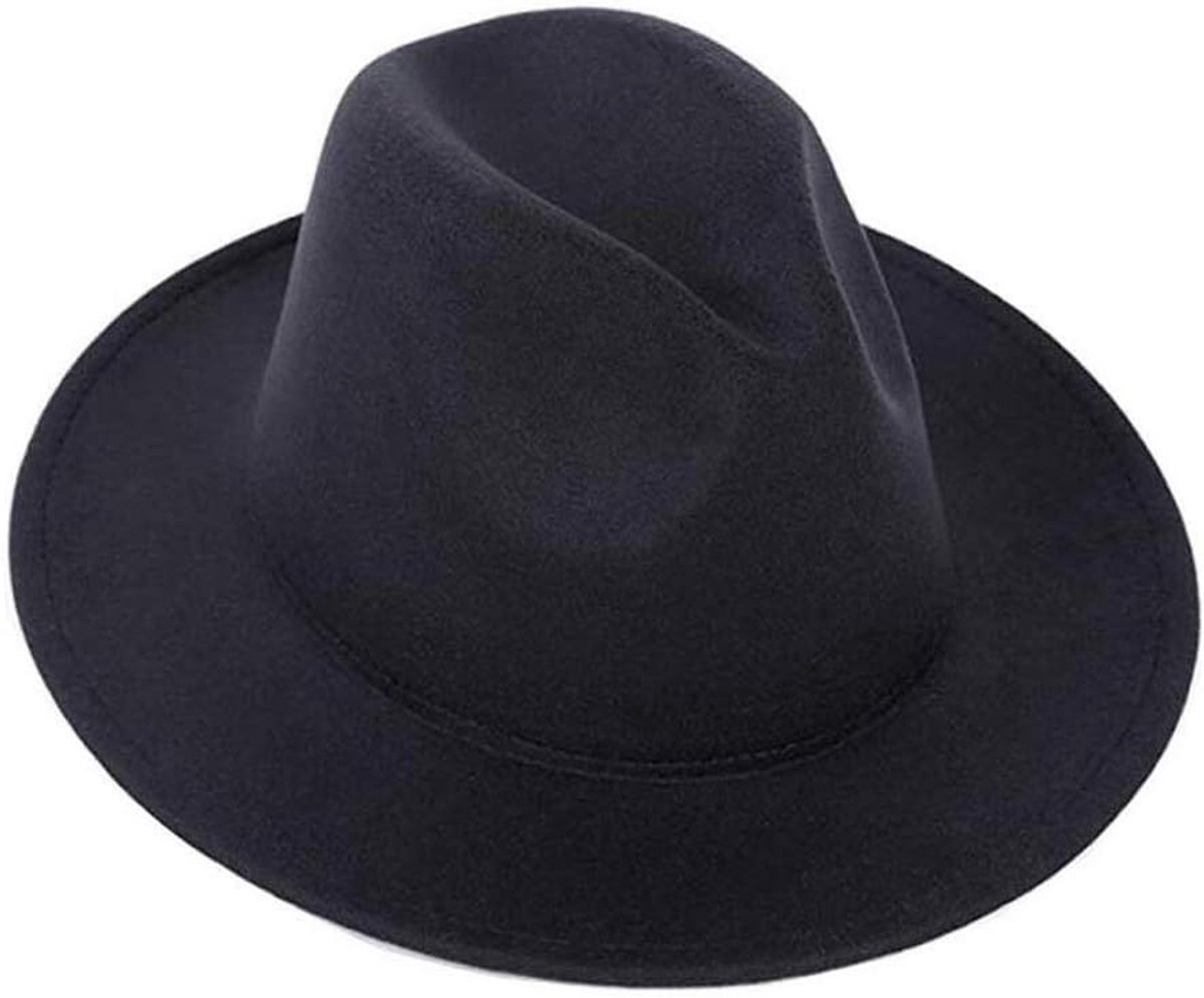 Klassieke Zwarte Wolmix Fedora Hoed Platte Rand Panama Hoed Jazz Hoed Cap Kerk Derby Cap