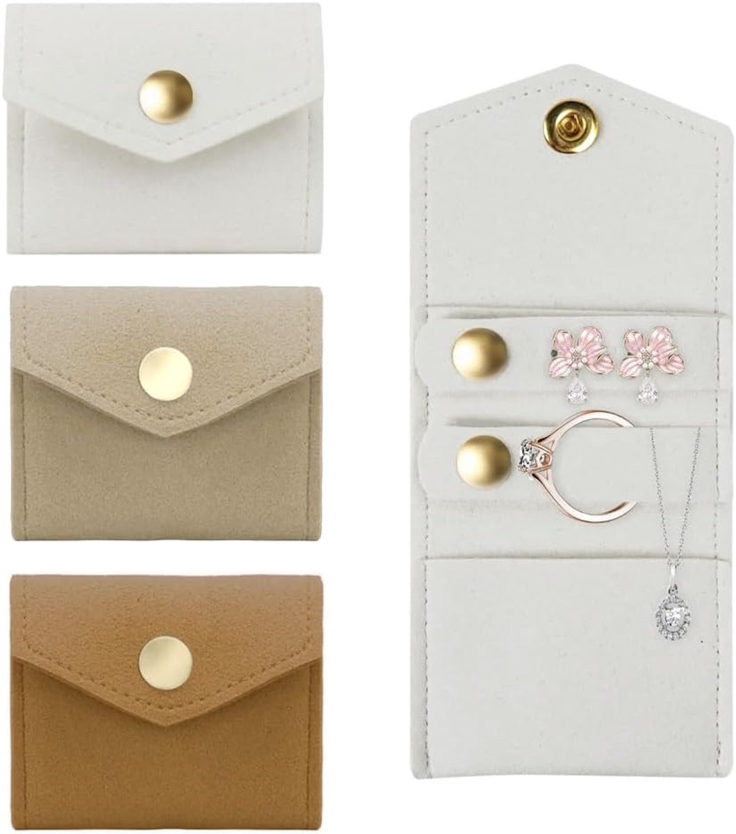 3 stuks reissieradenzakjes voor dames, sieradenopbergtas, kleine sieradenorganizer, sieradentas, reissieradenbox, draagbaar, sieradenetui voor oorbellen, ringen, halskettingen, armbanden
