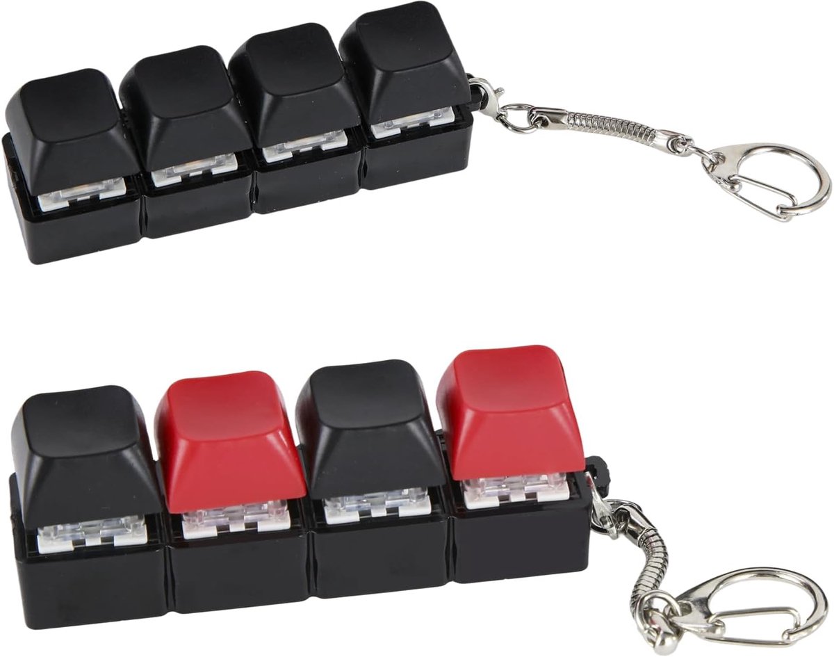 2 stuks toetsenbord fidgetspeelgoed voor volwassenen, toetsenbord, sleutelhanger, grappig fidget toetsenbord, clicker, mechanische schakelaar, stressvermindering, sleutelhanger voor mannen en vrouwen