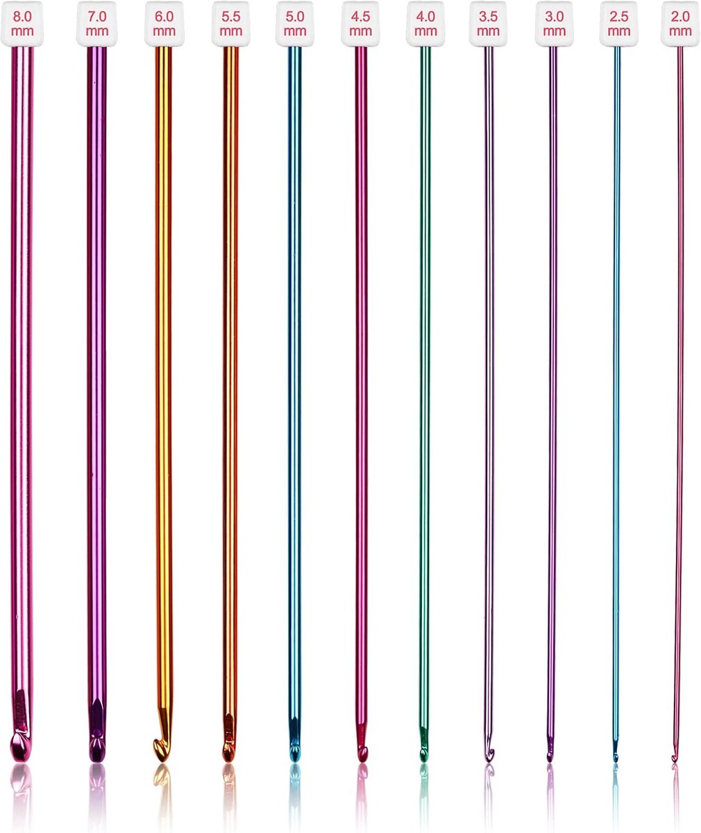 Lange hakenset, 11 Tunesische haken, meerkleurige Afghaanse naalden, 2-8 mm, breihaken, gereedschap, ideaal voor beginners en professionals
