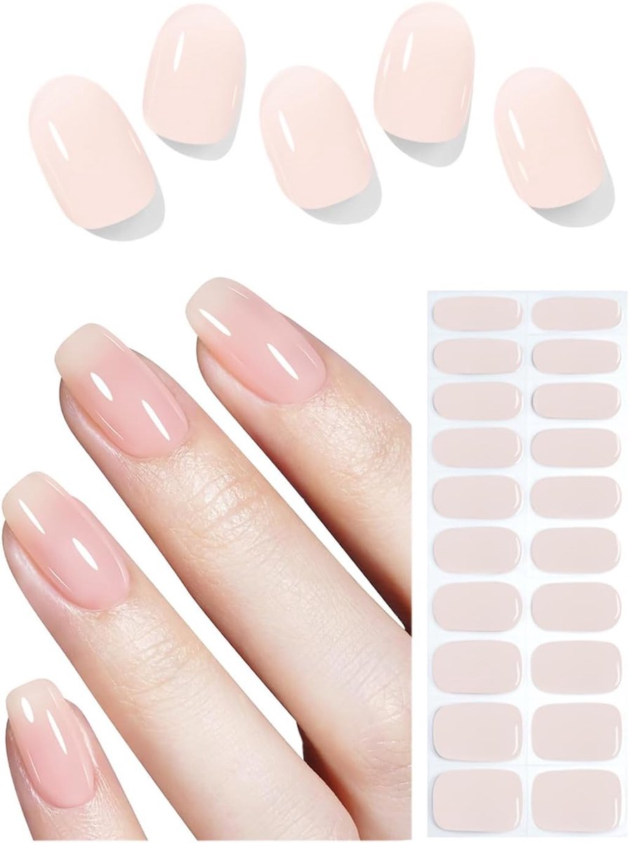 semi-geharde gelnagelstickers, zelfklevend, 20 stuks, Jelly Nude roze nagelfolie om op te plakken, voor nagels, doe-het-zelf