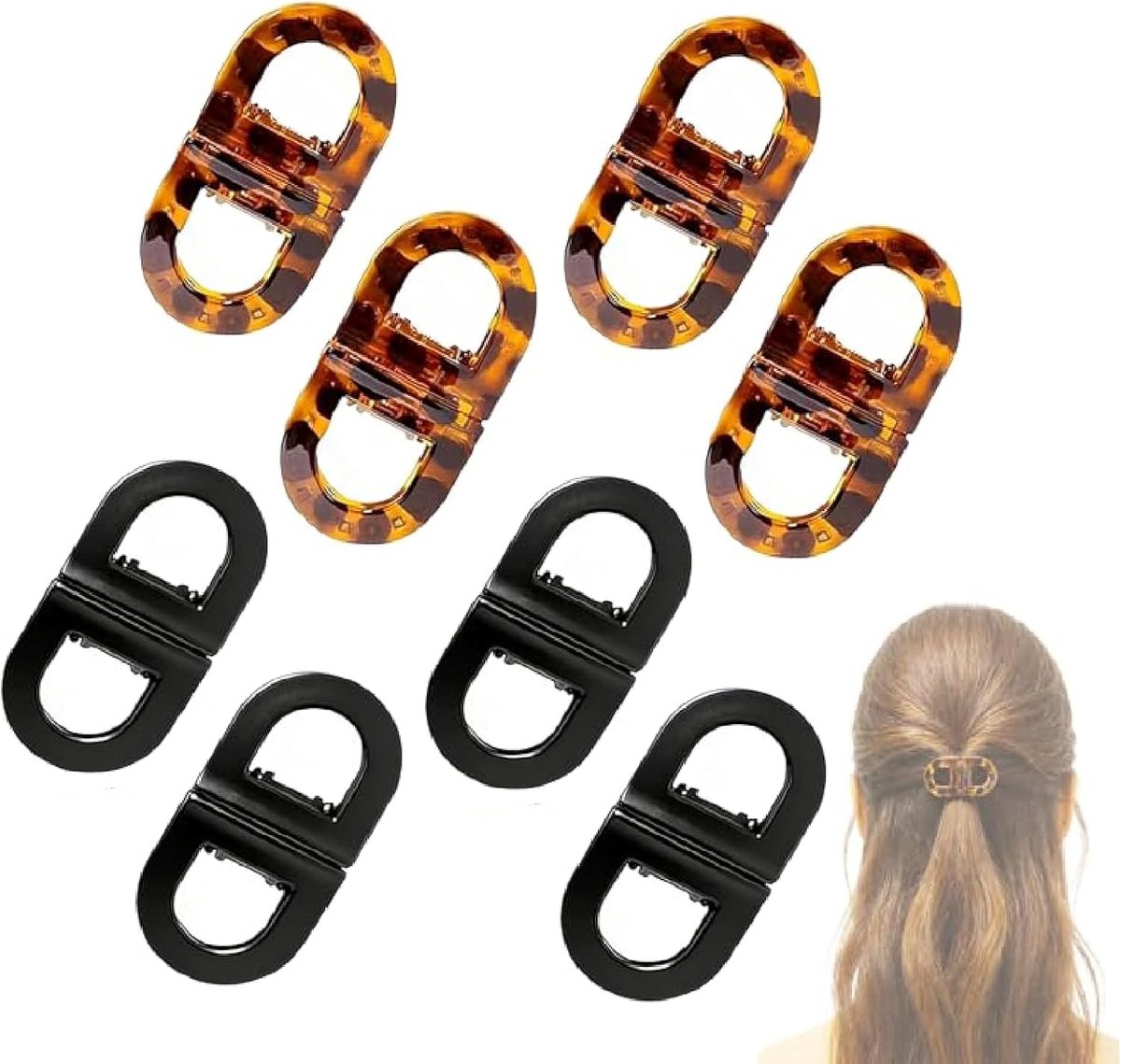 Haarspelden voor dames, antislip haarspelden met sterke grip, haarspelden van ABS voor kapsels, haaraccessoires, zwart en luipaard, zonder sporen voor alle soorten
