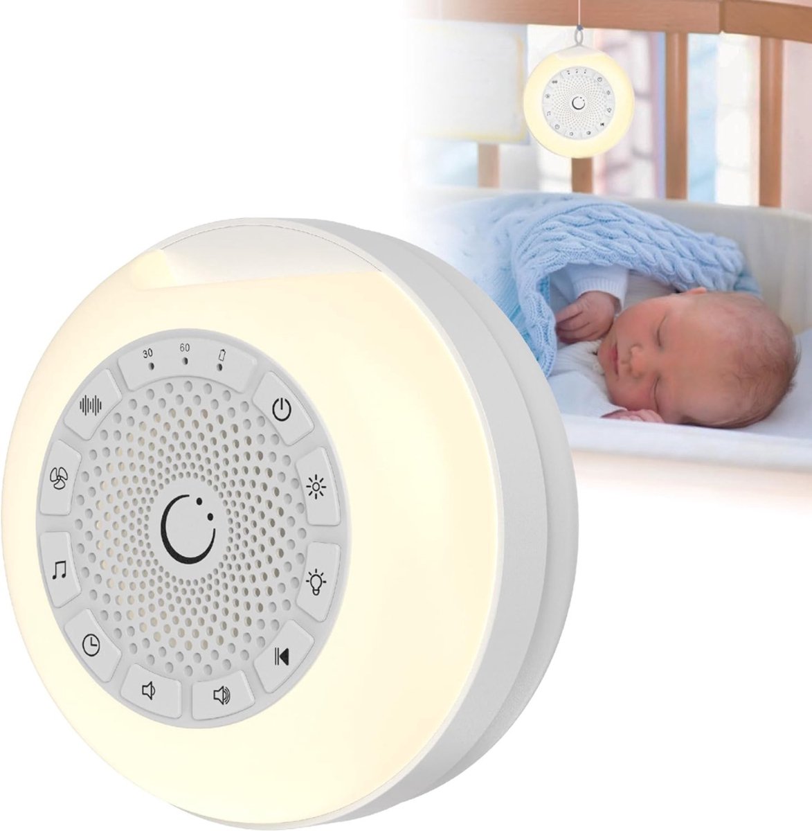 RWB® Witte Ruis Machine - White Noice Machine - White Noice - Compact - Nachtlampje- Wit- 21 cm x 17 cm x 5 cm