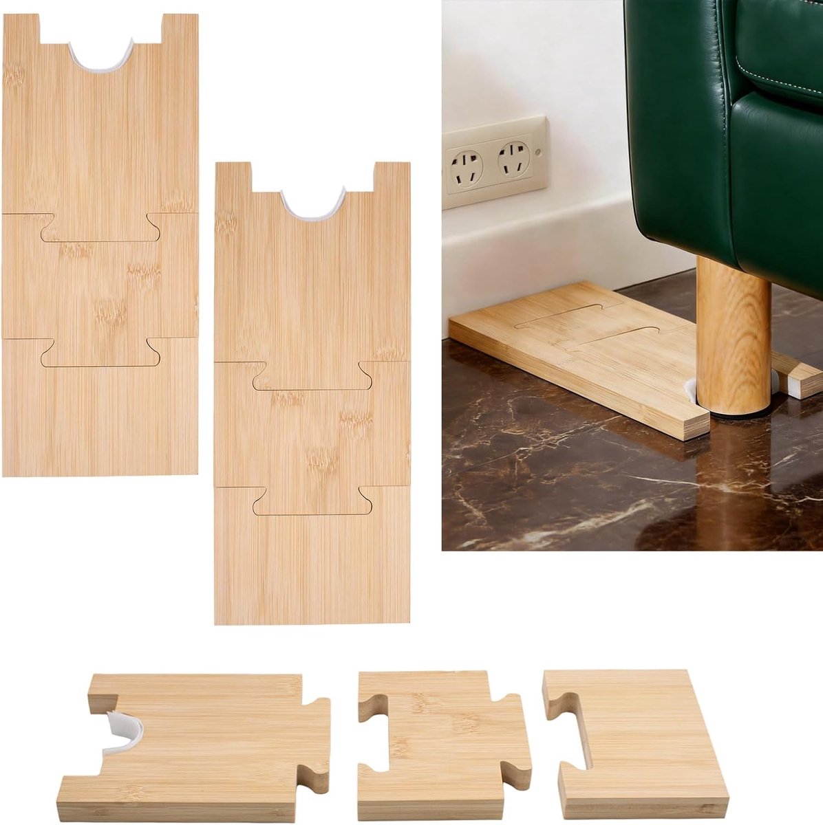 2 sets afstandhouders, wandbankblokken van bamboe en hout, bedstopper, verstelbare wandafstandhouder, glijden, meubels, accessoires voor woonkamer, slaapkamer