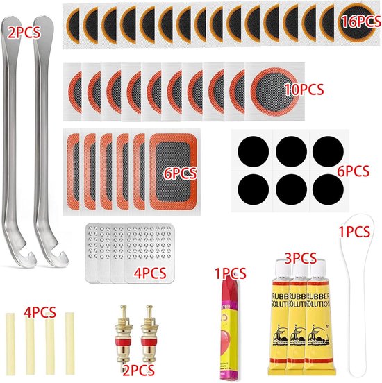 Fietsband Reparatie Set - Bandenplak Set - Onderweg Fietsen - Compleet met bandenlichters - 56 Delig - N.v.t. — afbeelding 4