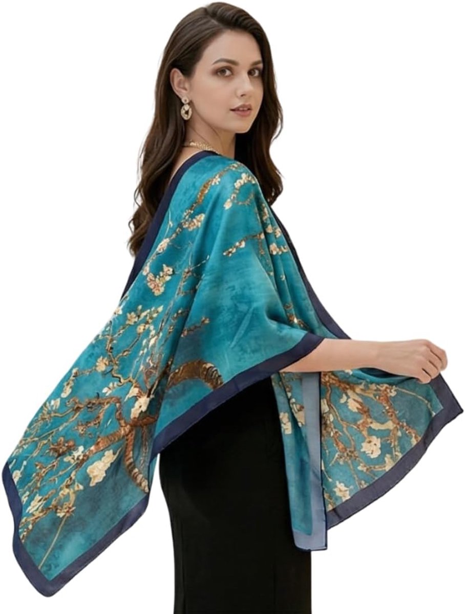 sjaal blauw licht halsdoek dames Van Gogh zijde vroege zomer sjaal formele gelegenheden omslagdoek 180x90 cadeau voor jou vrouw
