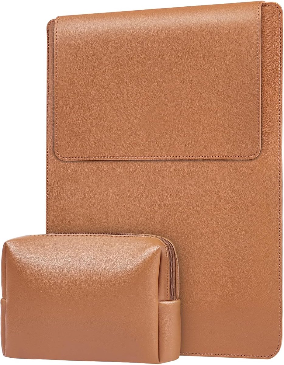 laptophoes voor 15-16 inch laptops met standaardfunctie, slanke laptoptas van PU-leer met accessoirevak, veelzijdige laptophoes