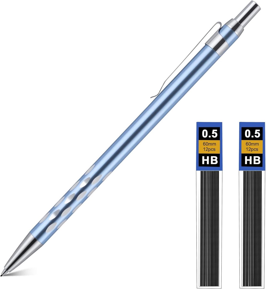 metalen vulpotlood, 0,5 mm, inclusief 2 HB-vullingen, voor kinderen, studenten, tekenen, schetsen, illustreren, architectuur en schrijven.
