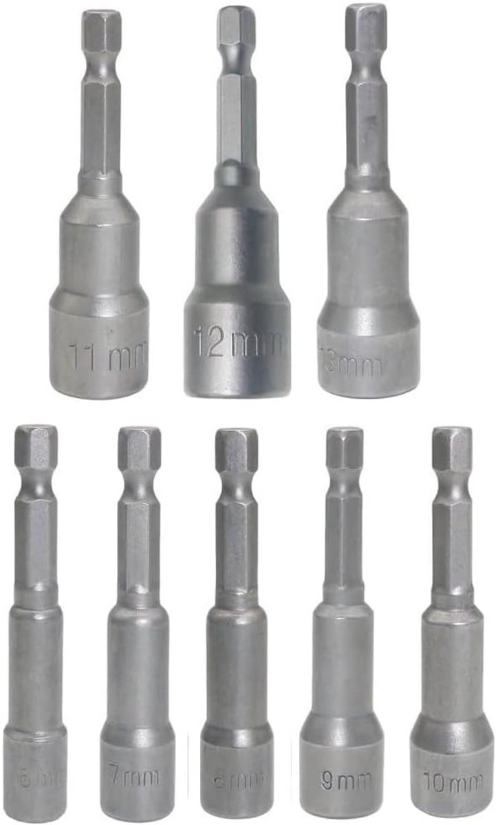8 stuks dopsleutelinzetstukken dopsleutel 6-13 mm, Shallho 1/4 inch magnetische zeskantige dopsleutel adapter set boor bitset