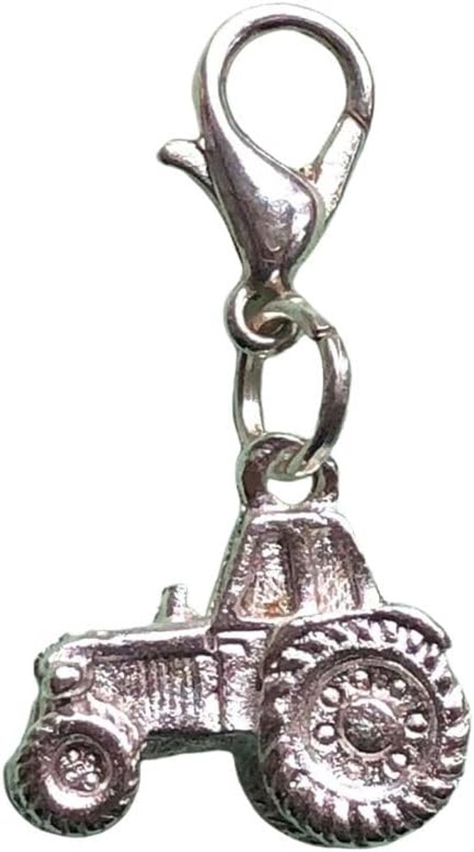 Tractor, boerderij, boerderij, bedelarmband, zilver, handgemaakt modesieraad, verzilverde kettinghanger, bedelarmband, hanger voor armband, 15mm, Glas, zonder steen