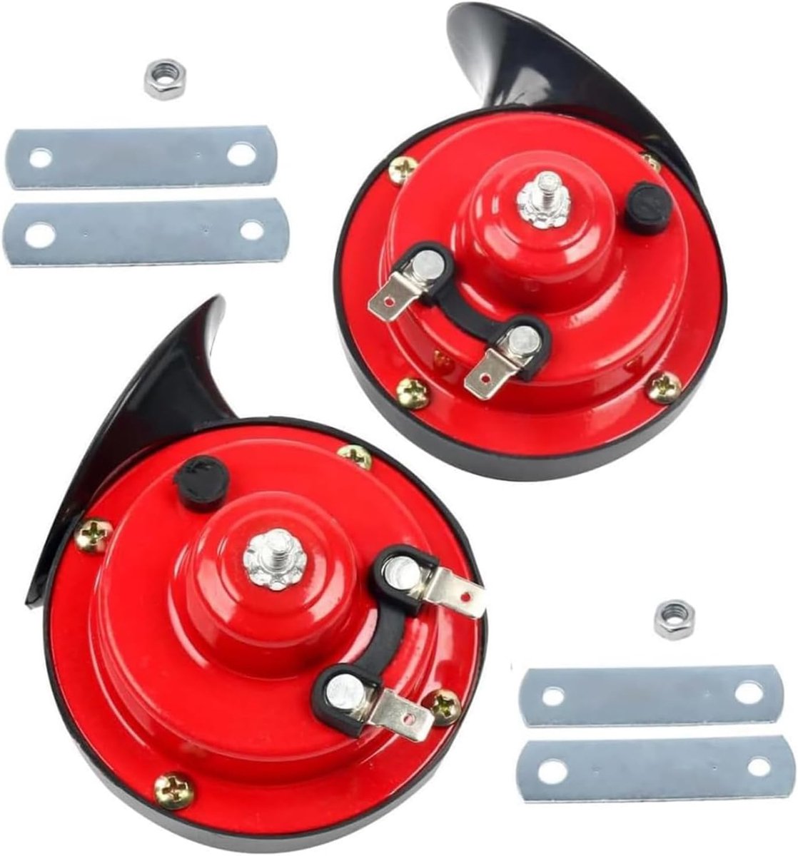 110 dB 12 V tweekonige claxon, 2 klanken, voor motorfiets, luid, waterdichte claxon, fanfare auto, elektrische dubbele claxon, slakkenluchthoorn met houder voor motorfiets, scooter, auto