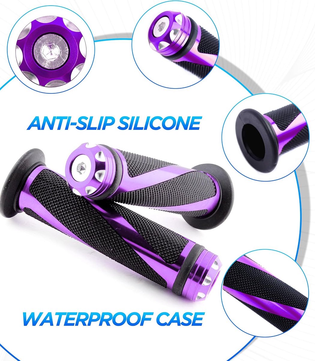 CNC-aluminium, 7/8 inch, universeel stuur, antislip rubberen handgreep, geschikt voor de meeste motorfietsen, scooters, quad cruisers, off-roads, fietsen enz. (paars)