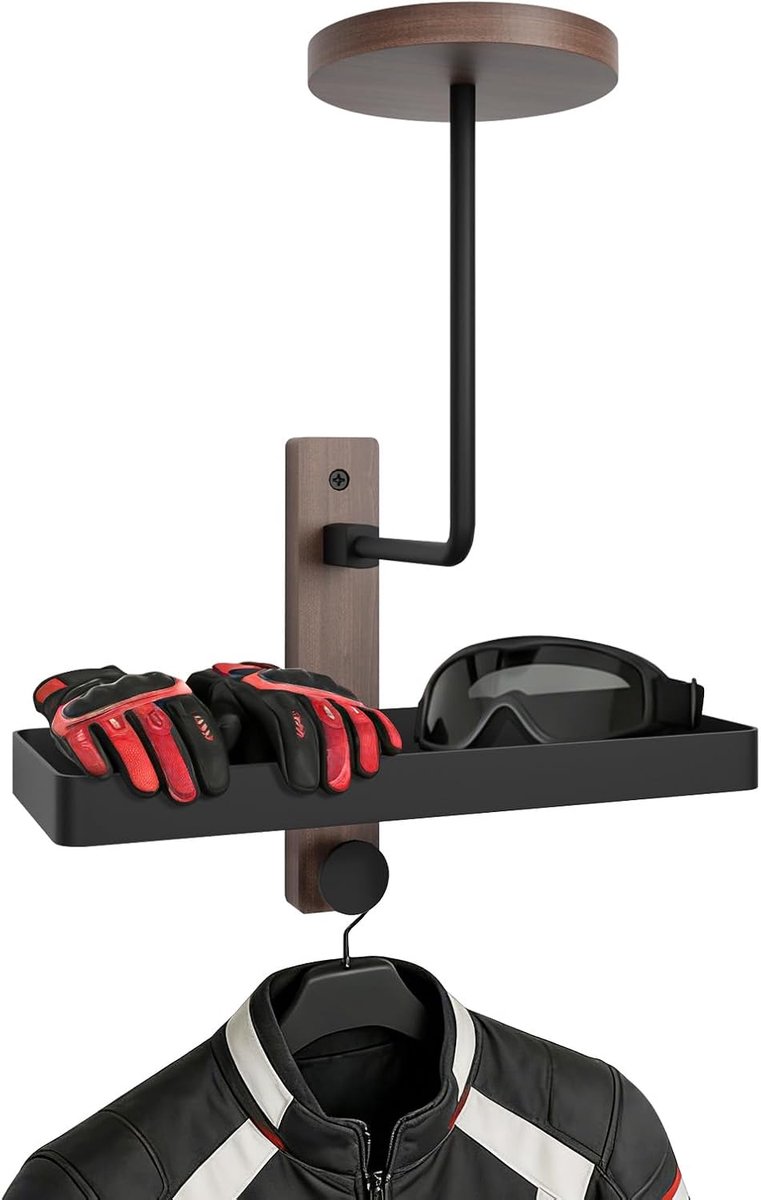 wandhouder met een baldesign, 180 graden rotatiehulp, motorgarderobe, opbergmand voor motoraccessoires, honkbalhelm, pruik, zwart