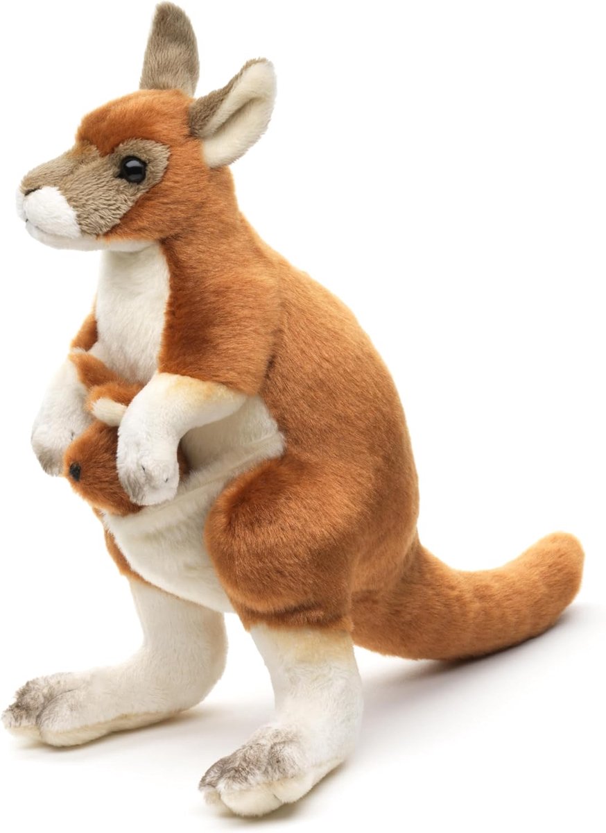 - Kangoeroe met baby (aangenaaid), staand - 23 cm (hoogte) - pluche dier, knuffeldier