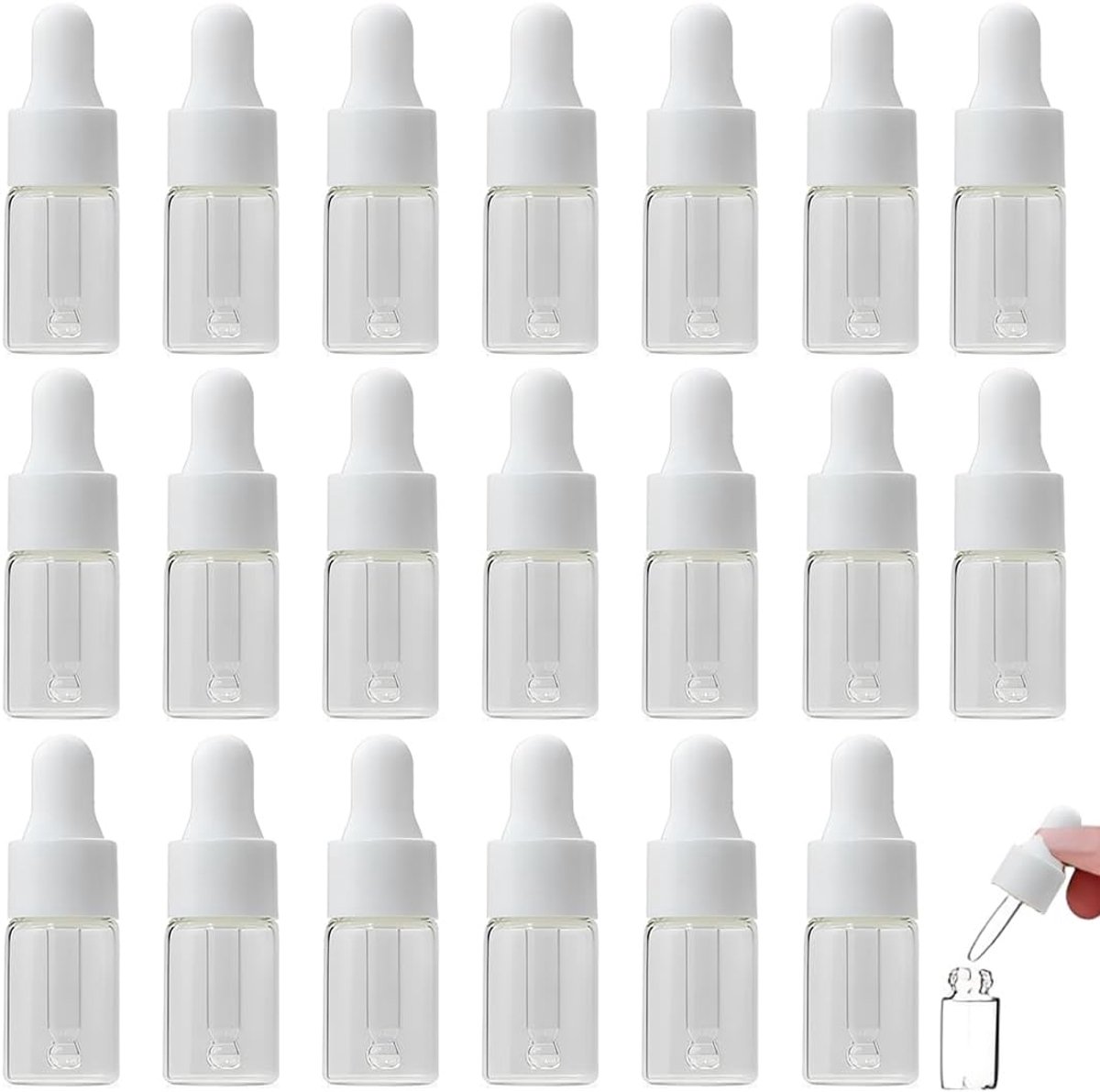 20 stuks pipetten, pipetfles 3 ml, pipetfles, fles met pipet, mini-flessen om te vullen, voor etherische olie, aromatherapie, massage, nagelverzorgingsolie