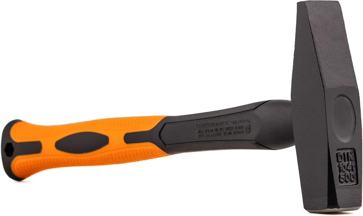 Slotenhamer 500 g met 2K glasvezelsteel - montagehamer met gesmede hamerkop - gereedschap voor slotenmakers - 500 g ingenieurhamer - DIN 1041