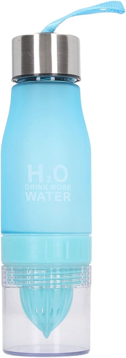 Citroeninfuserfles, 650 Ml Fruitwaterfles met Sapcentrifuge aan de Onderkant en Lekvrij Ontwerp, voor Sport, Reizen, Kantoor en Buiten (BLUE)
