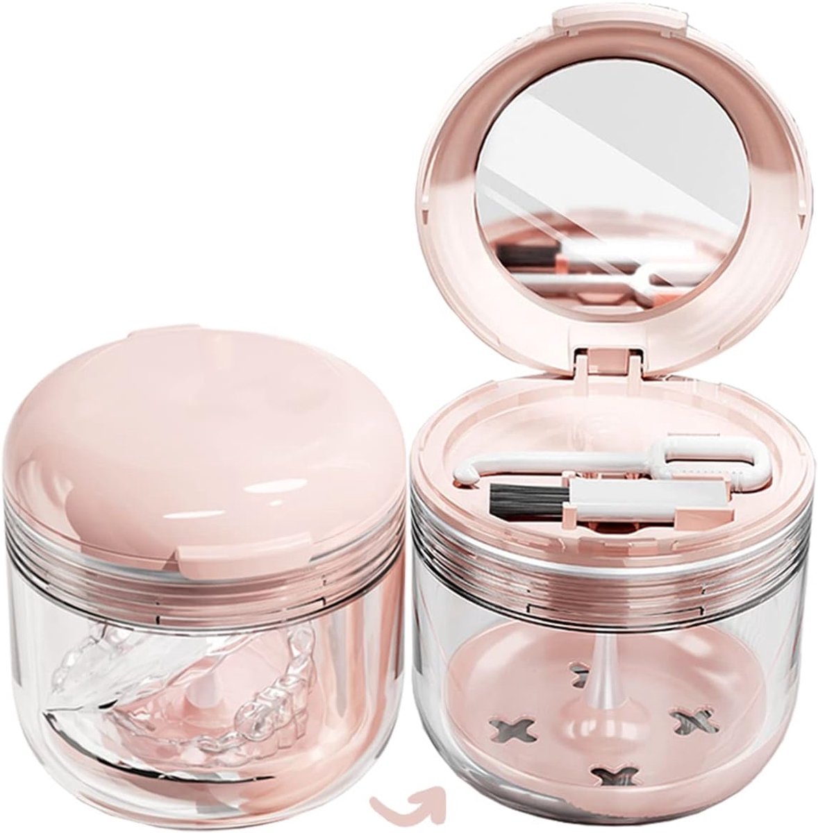 Retainer Case, kunstgebit bad doos met zeefmand, houder weekkoffer, kunstgebit beker met deksel, mondbescherming, schattige kunstgebit houder houder houder opslag weekcontainer voor