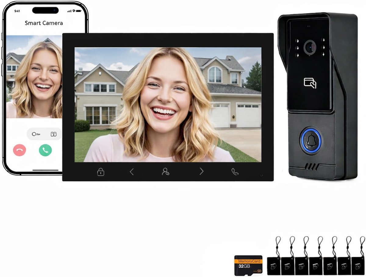 Intercom Systeem met Camera en Scherm 10 Inch, TUYA WiFi Deurbel met Toegangscontrole, Deur openen via App, RFID (IC) en NFC, voor Woning, Appartement en Bedrijf(4)