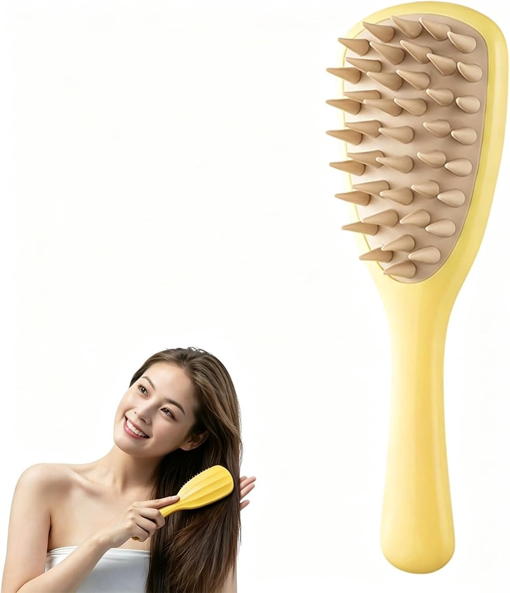 Massageborstel van hoofdleer met lange handgreep, zachte siliconen shampooborstel voor peeling en stimulatie, hoofdmassageapparaat voor diepe reiniging en ontspanning, ergonomisch design voor