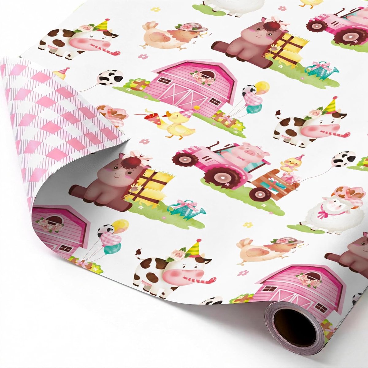Cadeaupapier met boerderijdiermotief, 43 cm x 5 m