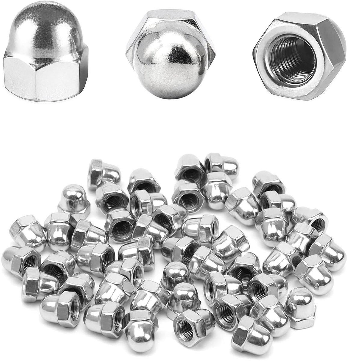 50 stuks dopmoeren M4 roestvrij staal, dopmoer DIN 1587 zeskant dopmoeren, hoge vorm volgens moeren voor schroeven/schroefbollen/schroefstangen