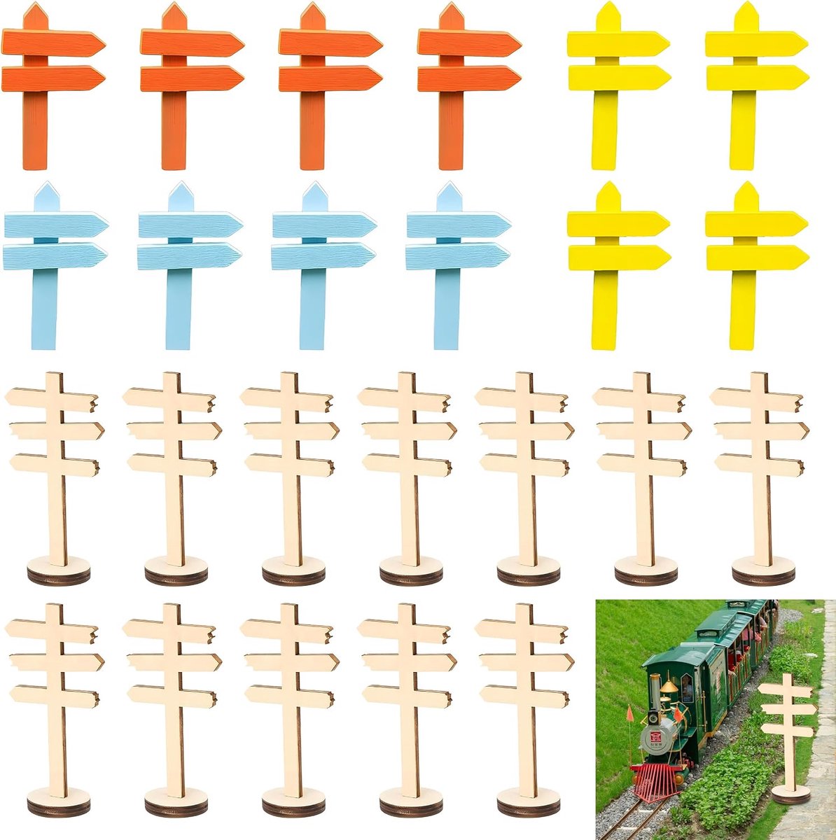24 Stuks Miniatuur Wegwijzer Met Sokkel, Miniatuur Tuinwegwijzer Houten En Miniatuur Tuin Wegwijzer Bord In 2 Stijlen, Kleine Houten Borden Voor Mini-Tuin Modelbouw DIY Decoratie