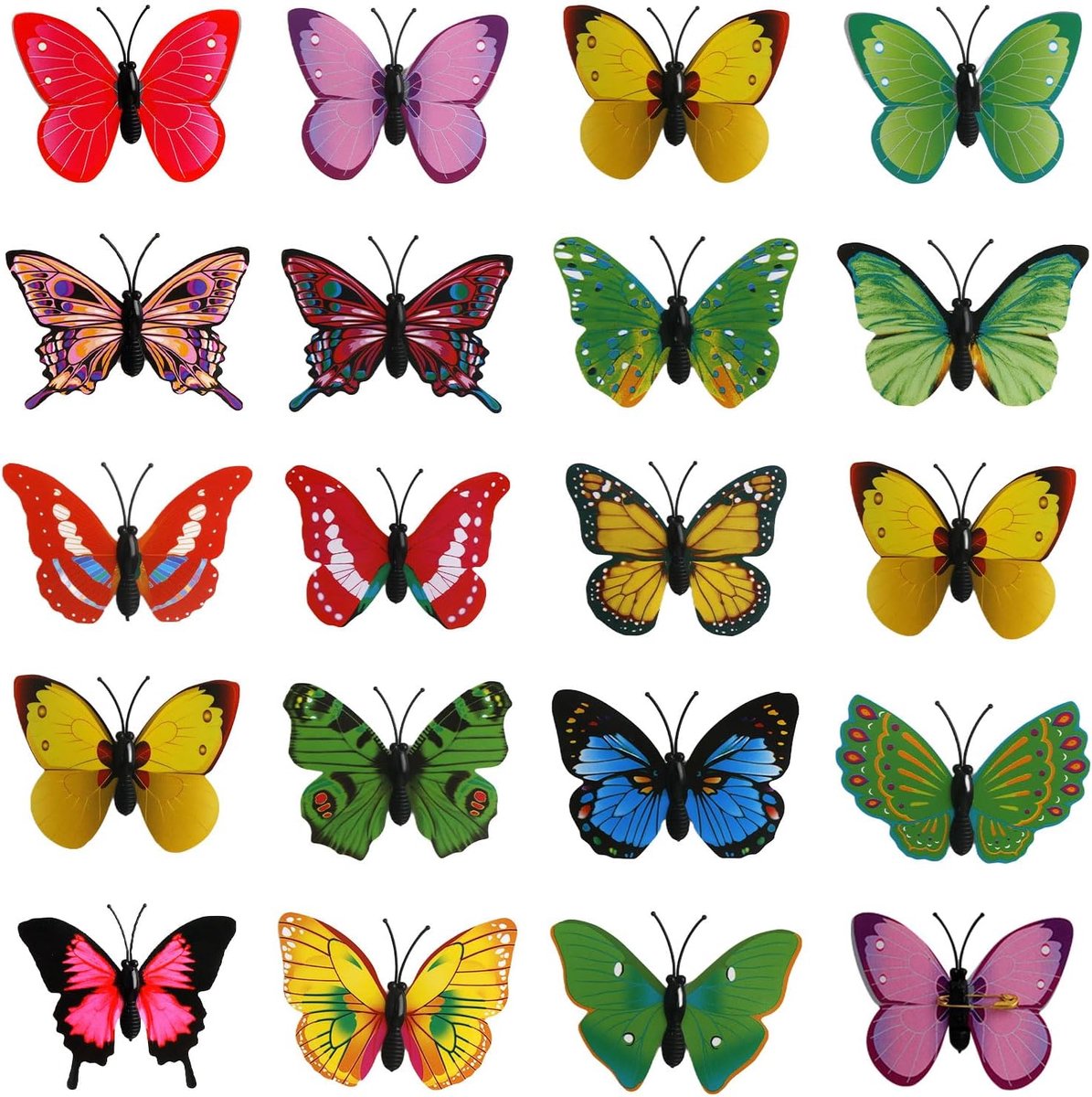 Vlinderdecoratie met veiligheidsspelden, lentedecoratie, 3D-vlinderclip, kunstbont, vlinders, tuin, metaal, vlinder, takken, buiten, 6 cm, voor tafeldecoratie, 20 stuks