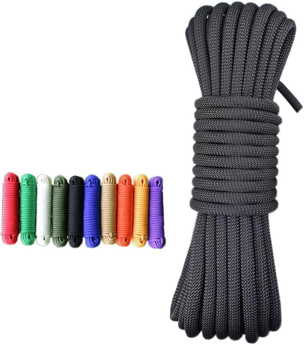 Touw, 4 mm-50 meter, sterk multifunctioneel touw, camping, zeer dun, licht, veelzijdig inzetbaar, gevlochten touw voor polypropyleen, veelzijdig inzetbaar, zwart, 4 mm - 50 meter