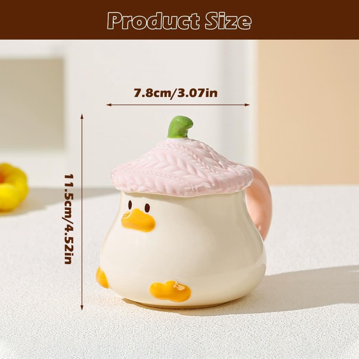 3D eenden koffiemok 400 ml van keramiek, grappige cartoon mok met deksel en lepel 11,5 cm, cacaobeker voor thee, koffie, cacao, cadeau voor Valentijnsdag, verjaardag, Moederdag (roze)