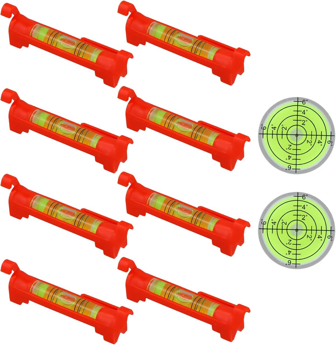 10 stuks kleine waterpas, 8 snaarlijnniveaus 75x12,5 mm, 2 precisie bullseye waterpas 32 mm met graden, cirkelvormig, niveaugereedschap voor bouwtechniek, landmeetkunde, metaalbewerking, caravans