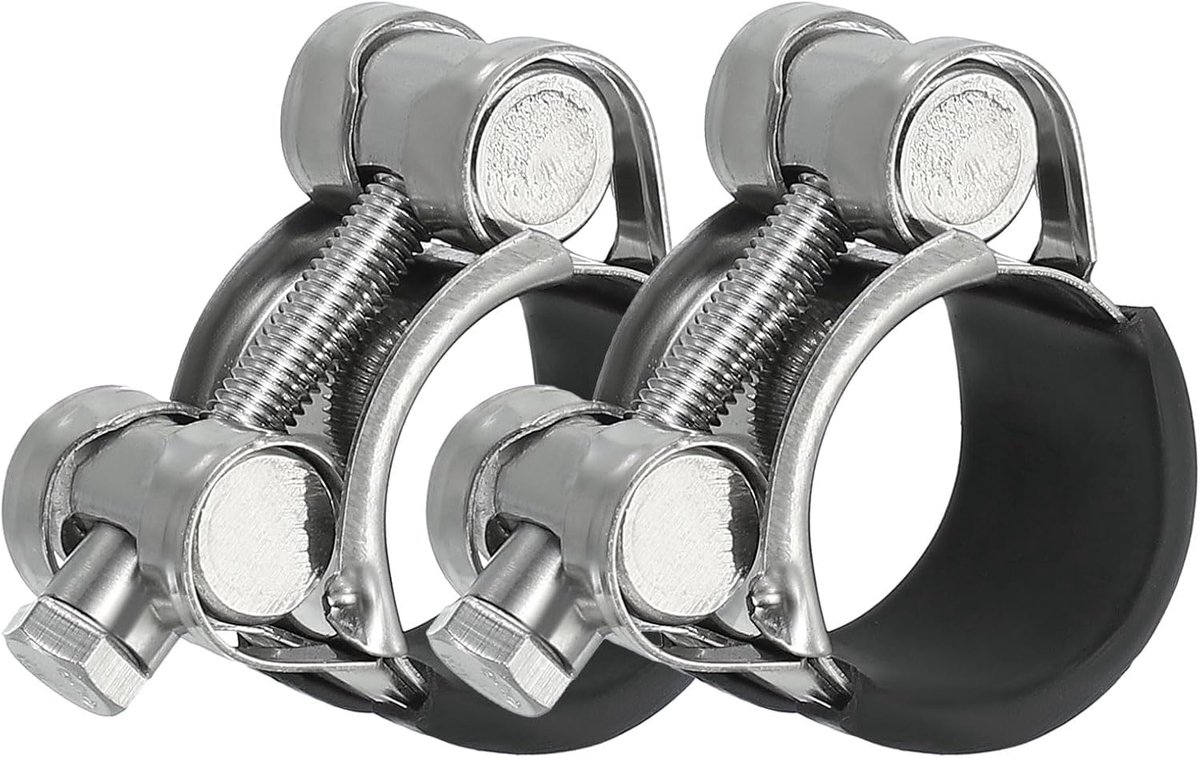 23-25 mm T-bout slangklem, 2 stuks rubberen gewatteerde inlaatintercooler pijpbuisklemmen 304 roestvrijstalen radiatorslangklem voor 2,3 cm-2,5 cm buis