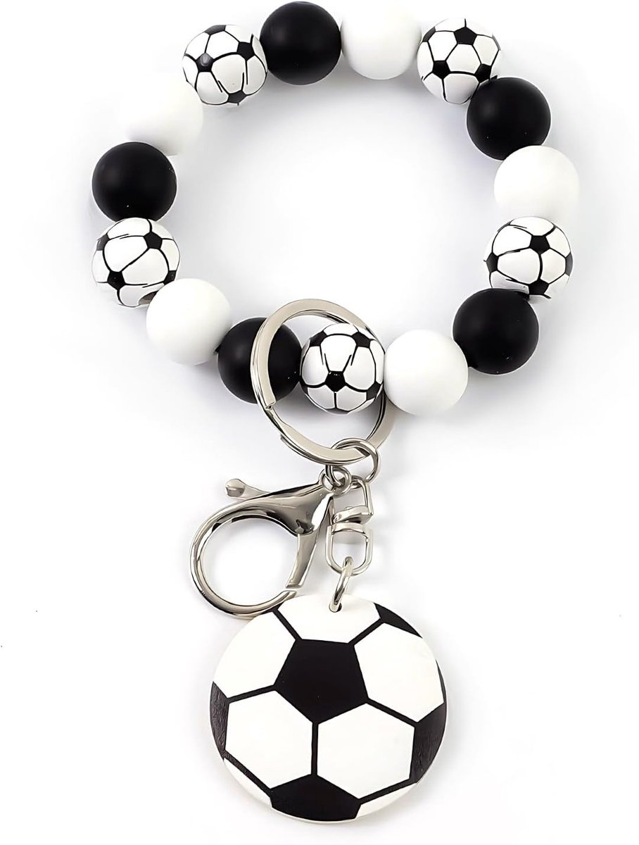 1 x siliconen klemhouder met parels – hanger ballon, autosleutels voor FIFA World Cup voetbalfans, dames met pompon PU, sleutelhanger voor kinderen