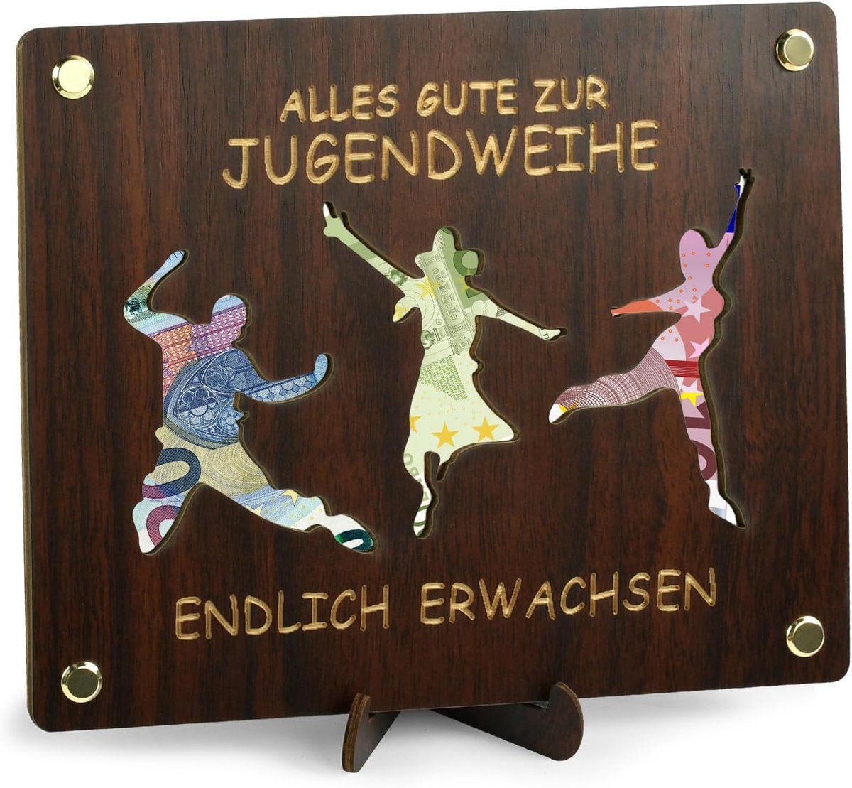 geldgeschenken, houten verpakking voor geldgeschenken, jeugdwijding, meisjes, jongens, geldgeschenken van hout, incl. standaard (A)