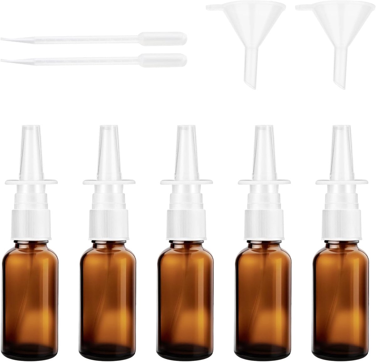 5 stuks neusspray fles leeg 30 ml glazen neusspray flessen om te vullen herbruikbare neusspray navulfles neusspray verstuiver met trechter pipetten voor zoutoplossing parfum etherische olie