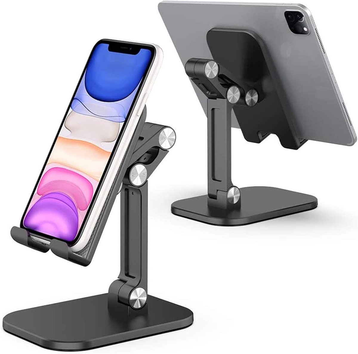 telefoonstandaard, multi-hoek, mobiele telefoonhouder, tablethouder, bureau-telefoonhouder, verstelbare tabletstandaard, opvouwbare draagbare houder, compatibel met Galaxy S10 9 iPad,