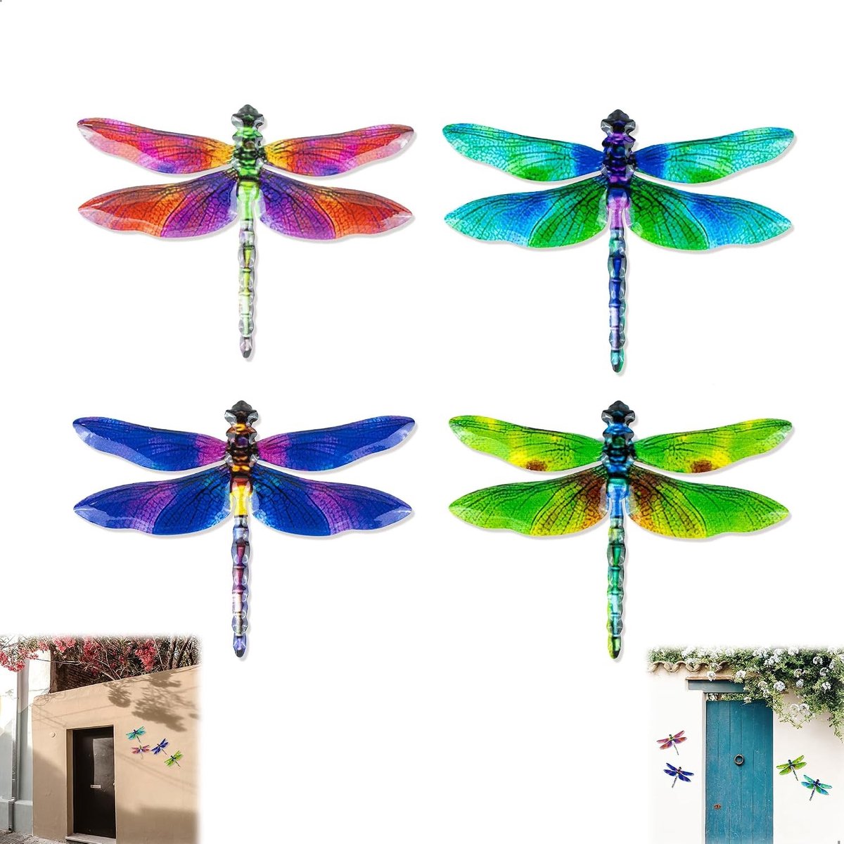 Metalen Libelle Wanddecoratie - Multicolor - 17 x 12,5 cm - Duurzaam Smeedijzer - Voor Buiten en Binnen
