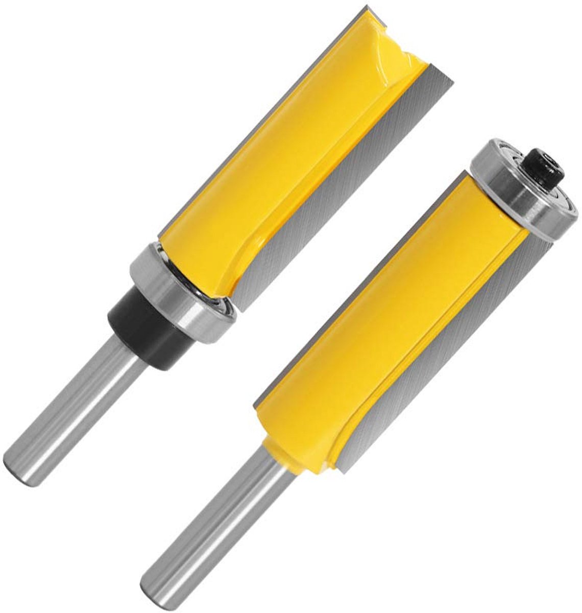 longziming -2-delige Bovenfrees Frezenset 8 mm Schacht – Kopieerfrees met Boven- en Onderlager – Extra Lange Frees – Hardmetalen Frees voor Hout, MDF, Multiplex en Spaanplaat
