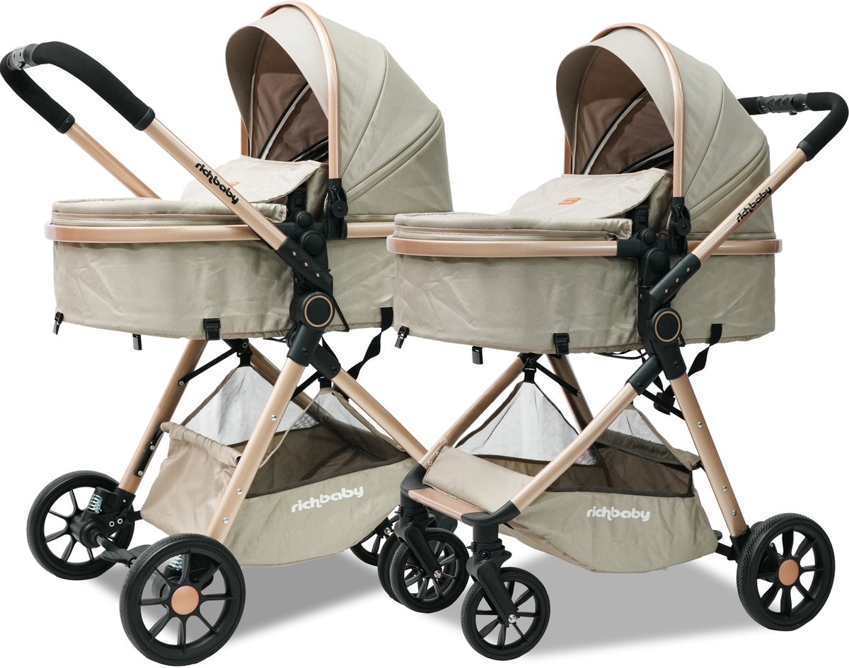 REDOM - Babybuggy - 2-in-1 omvormbaar naar reiswieg - Omkeerbare zitting - Verstelbare kap en rugleuning - Met opbergmand - Fabric+Mesh - Abrikozencrème - 80 x 62 cm