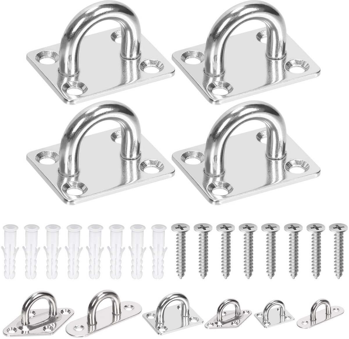 36 stks M5 RVS Pad Oogplaat Haak Kit, Vierkante Oogplaat U Haken Heavy Duty Plafond Haken en Karabijnhaak Clips Snap Haak voor Plafond en Montage Opknoping Hardware