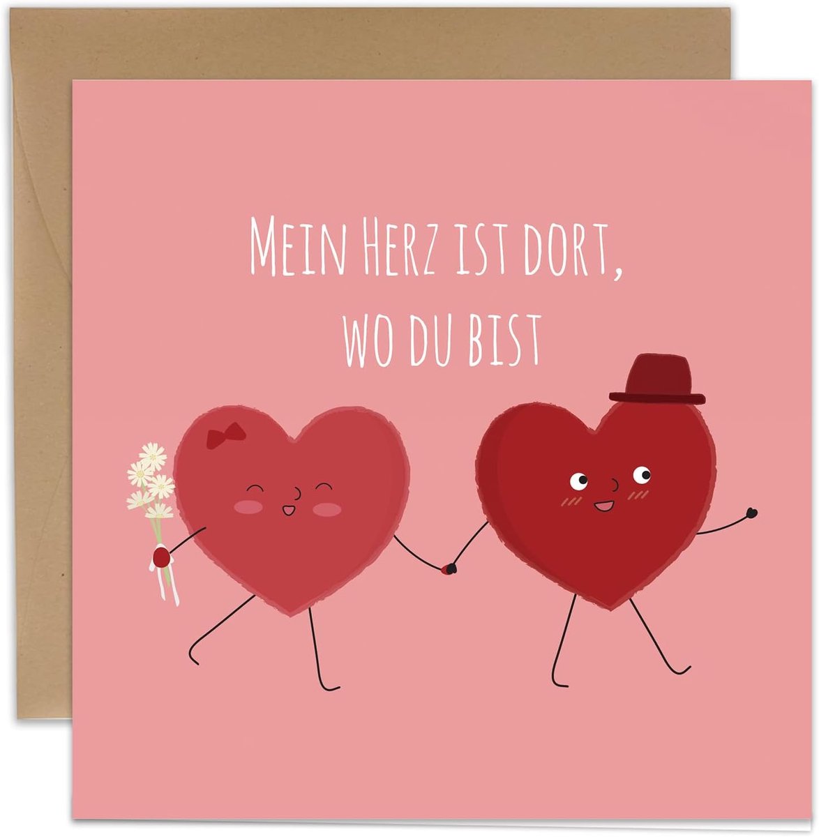 SnelShoppen - Valentijnskaart voor Hem en Haar - Mijn Hart is Daar Waar Jij Bent - Verjaardag, Huwelijksdag, 15x15 cm met Envelop - Romantisch, Charma
