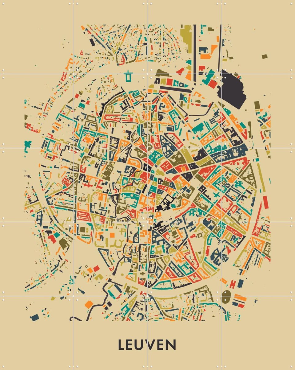 IXXI Leuven Mosaic Map, Kunst in Kaart - 80 x 100 cm - Gratis ophangtool - Grote wanddecoratie en posters - Typografie, Illustraties, Digitale Kunst