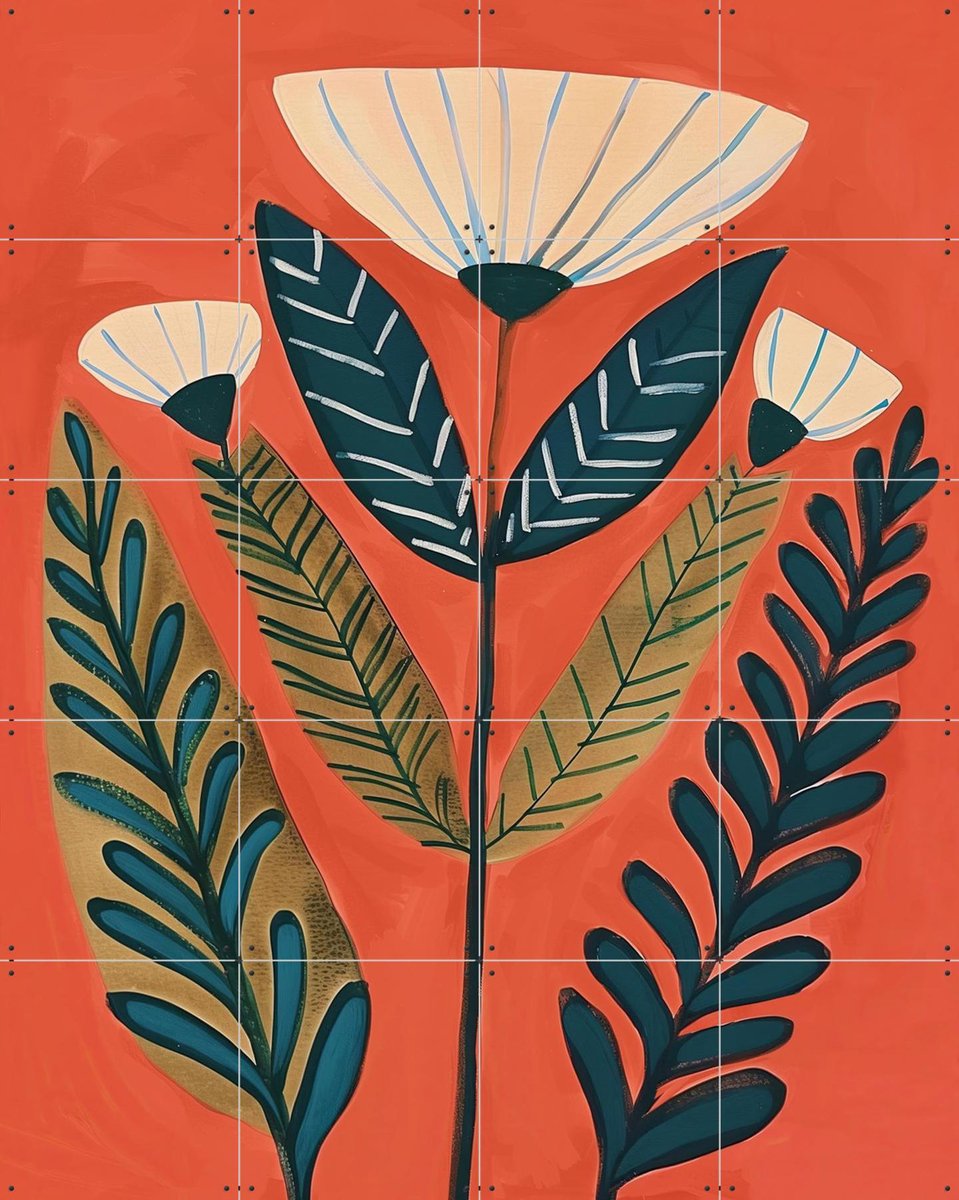 IXXI Folk Botanical Bloom, Branka Kodžoman - 80 x 100 cm - Gratis ophangtool - Grote wanddecoratie en posters - Schilderijen, Gang, Woonkamer