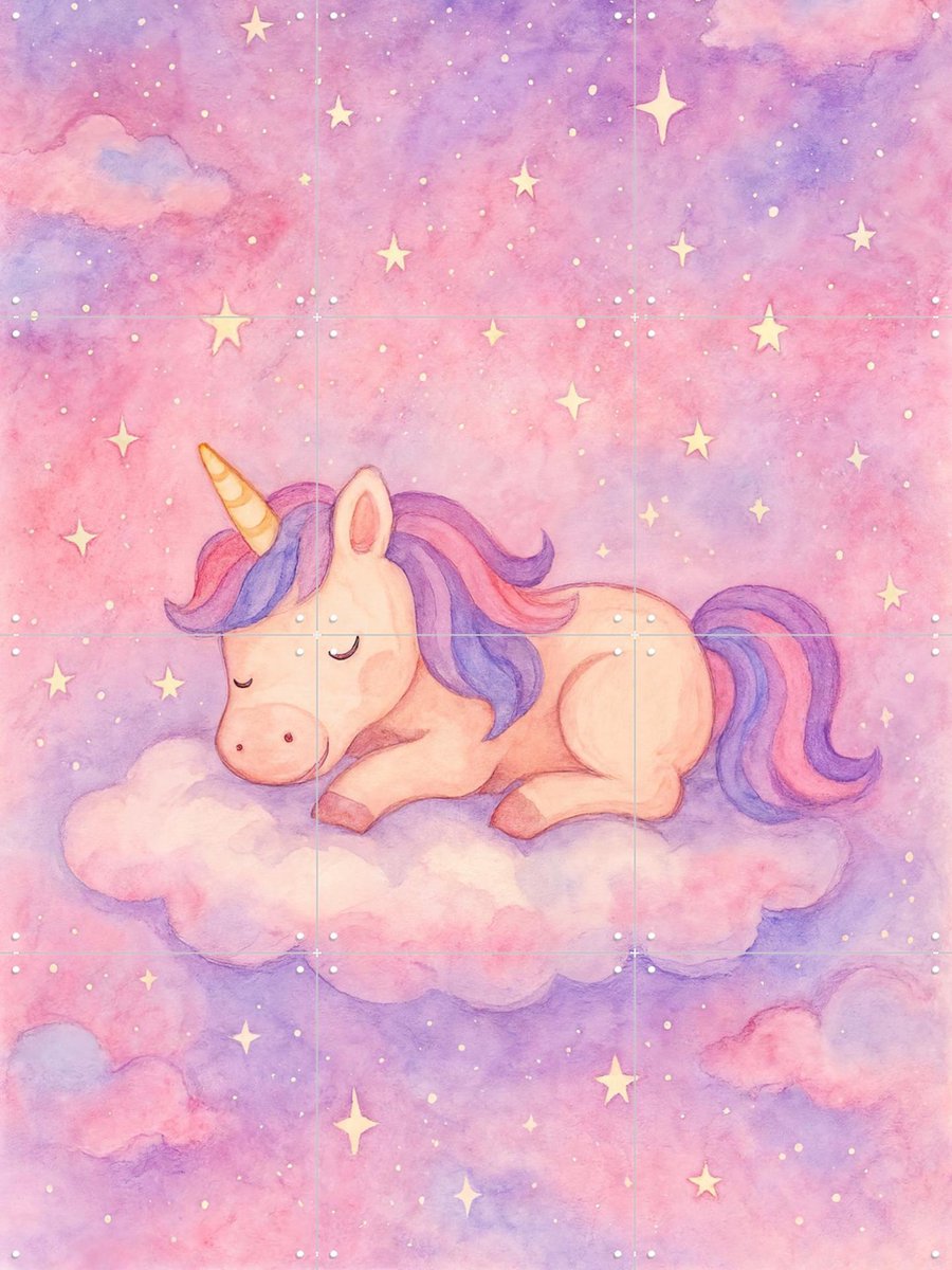 IXXI Dromende Eenhoorn op de Roze Wolk, Natalie Bruns - 60 x 80 cm - Gratis ophangtool - Grote wanddecoratie en posters - Aquarel, Kleurrijk